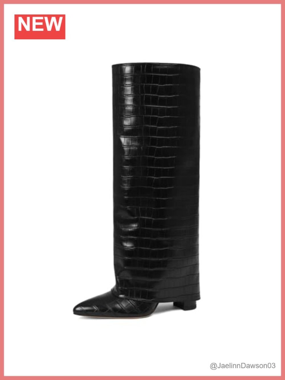 Wide Calf Knee High Boots Pointed Toe Faux Leather Chunky Heel